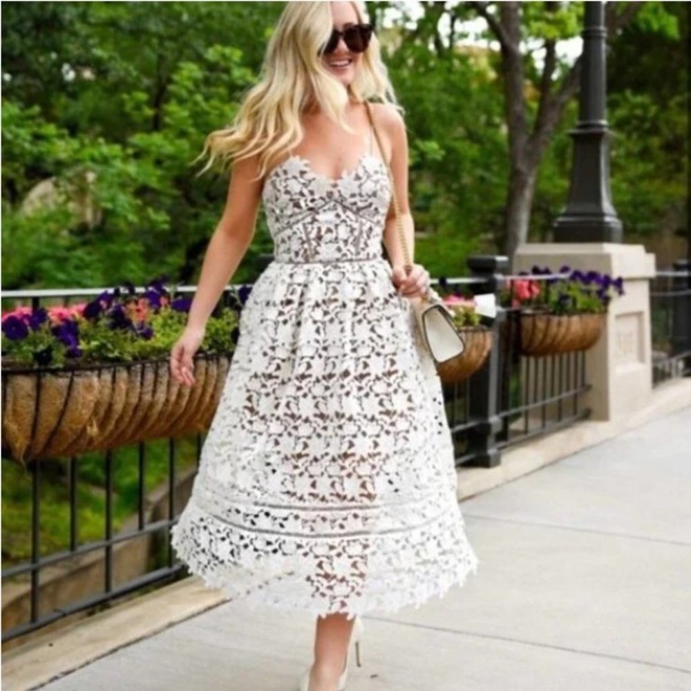 (NOT AVAILABLE) Self-Portrait White Lace Midi Dress